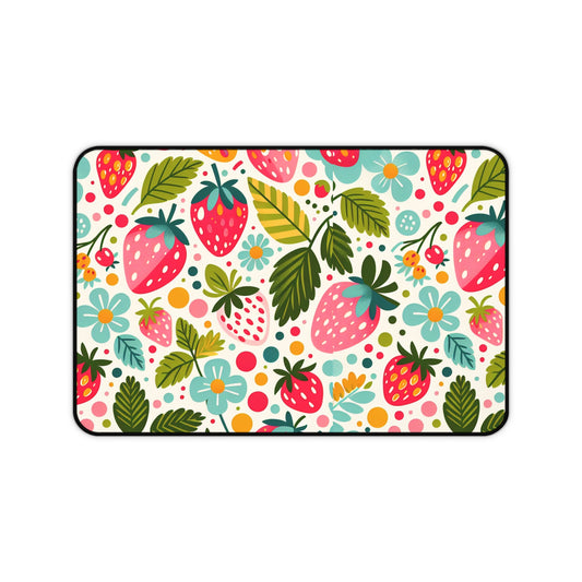 Colorful Strawberry Floral Desk Mat – Computer Accessory for Home & Office Decor