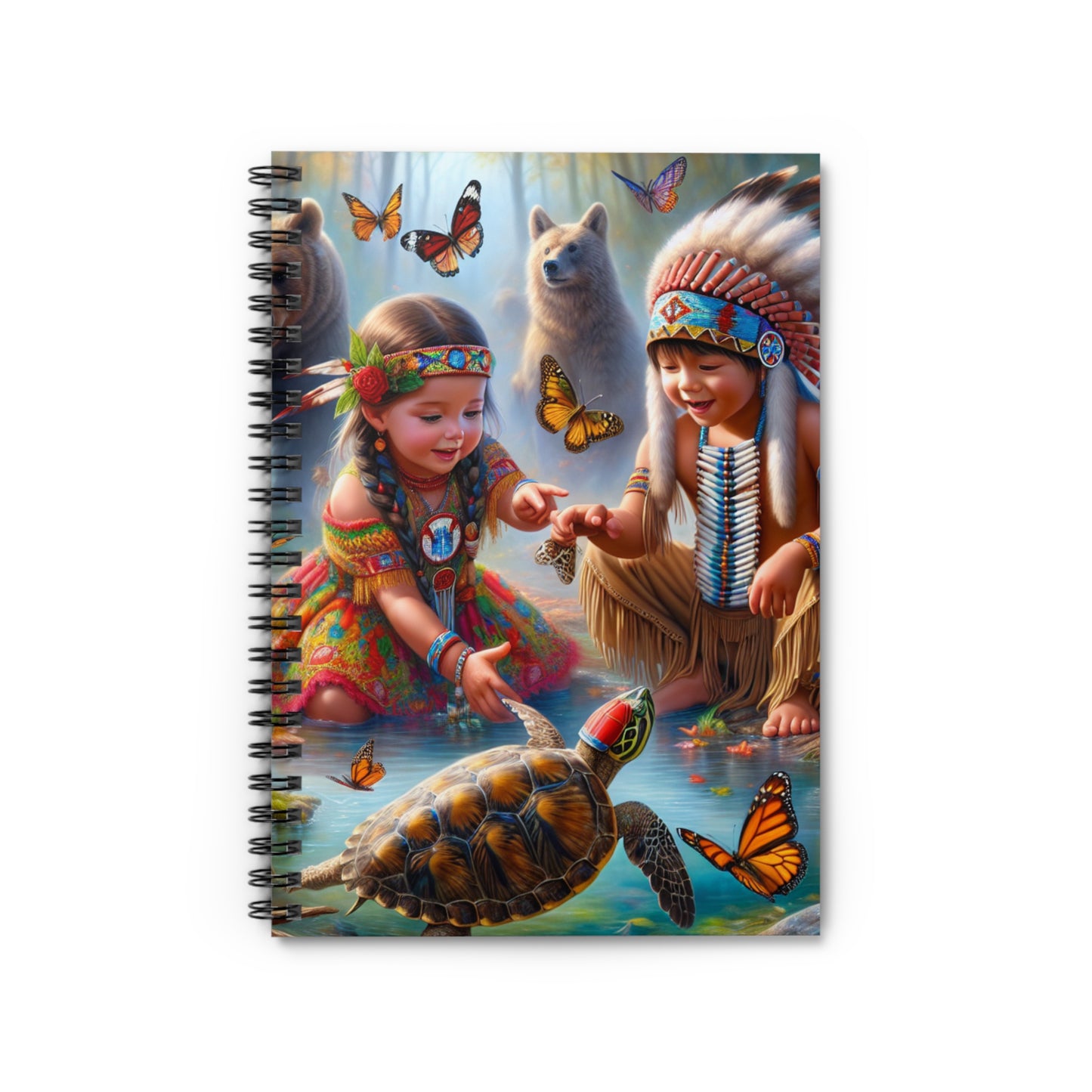 Adventure Awaits: Colorful Spiral Notebook with Nature and Native American Theme