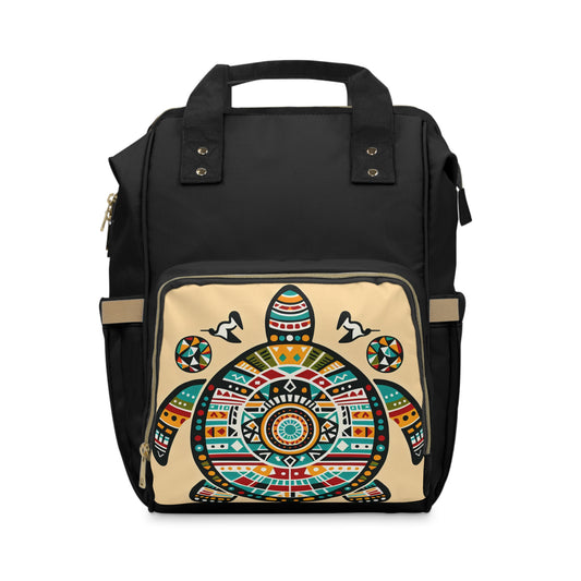 Eco-Friendly Multifunctional Diaper Backpack with Tribal Turtle Design