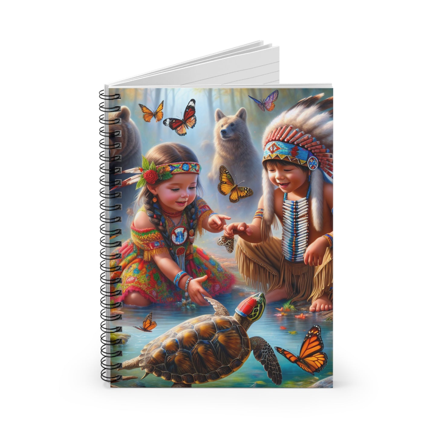 Adventure Awaits: Colorful Spiral Notebook with Nature and Native American Theme