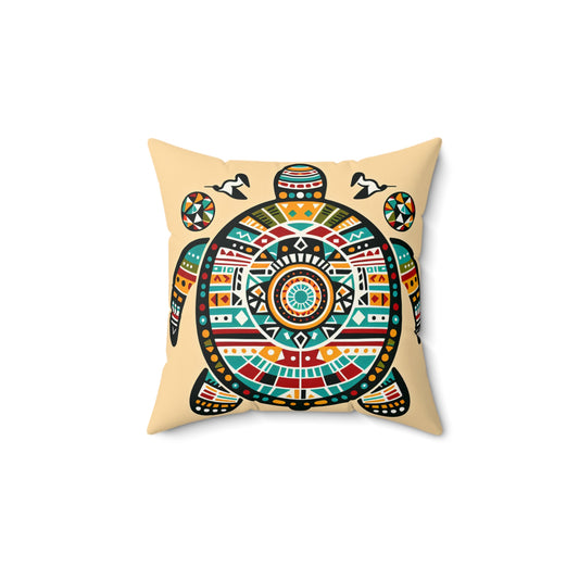 Colorful Turtle Print Square Pillow - Bohemian Home Décor for Nature Lovers