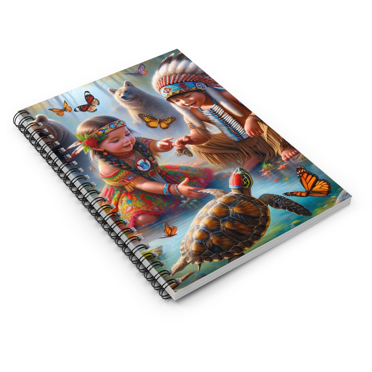 Adventure Awaits: Colorful Spiral Notebook with Nature and Native American Theme