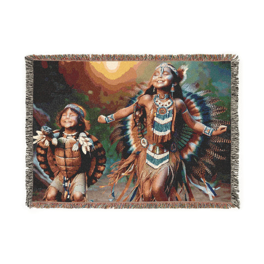 Native American Dance Woven Blanket - Cozy Heritage Throw for Home Decor & Celebrations