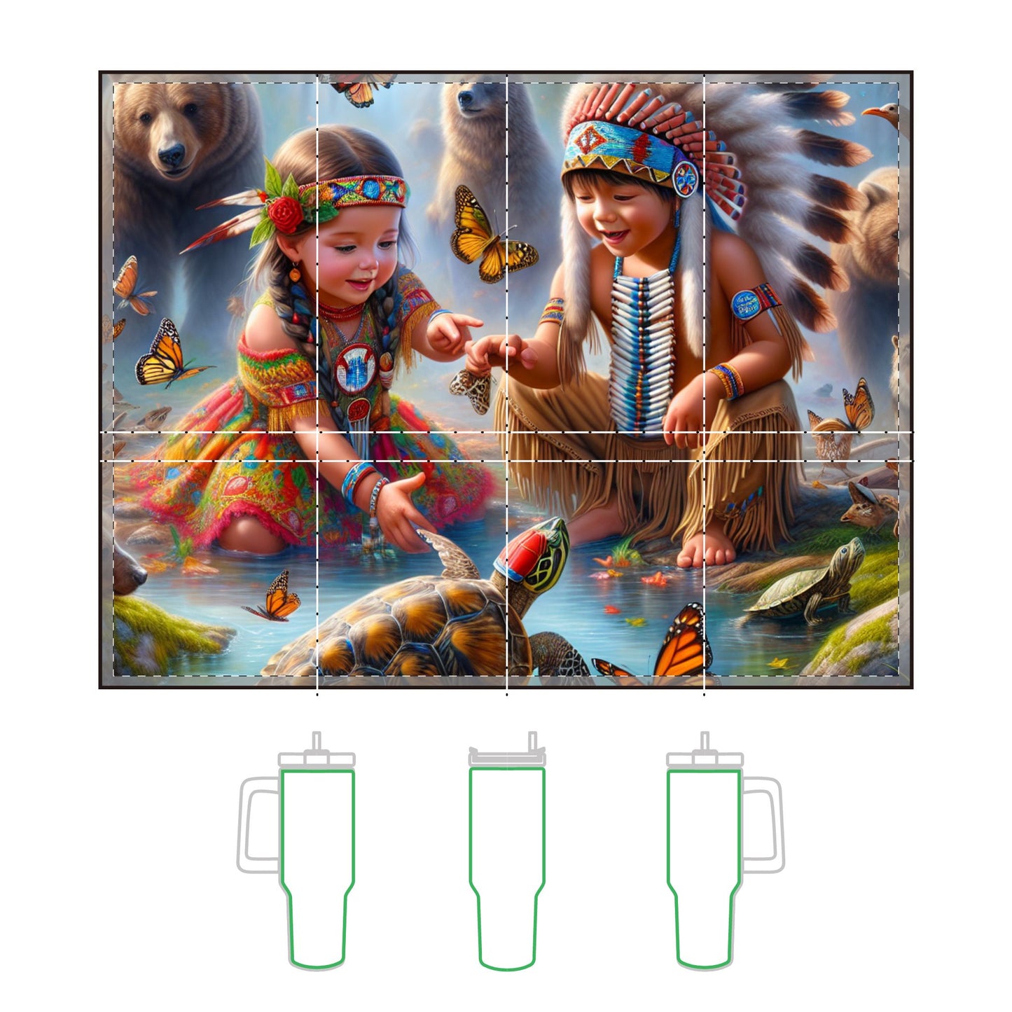 Nature's Harmony 40oz Vacuum Thermal Tumbler - Native American Kids & Wildlife Design